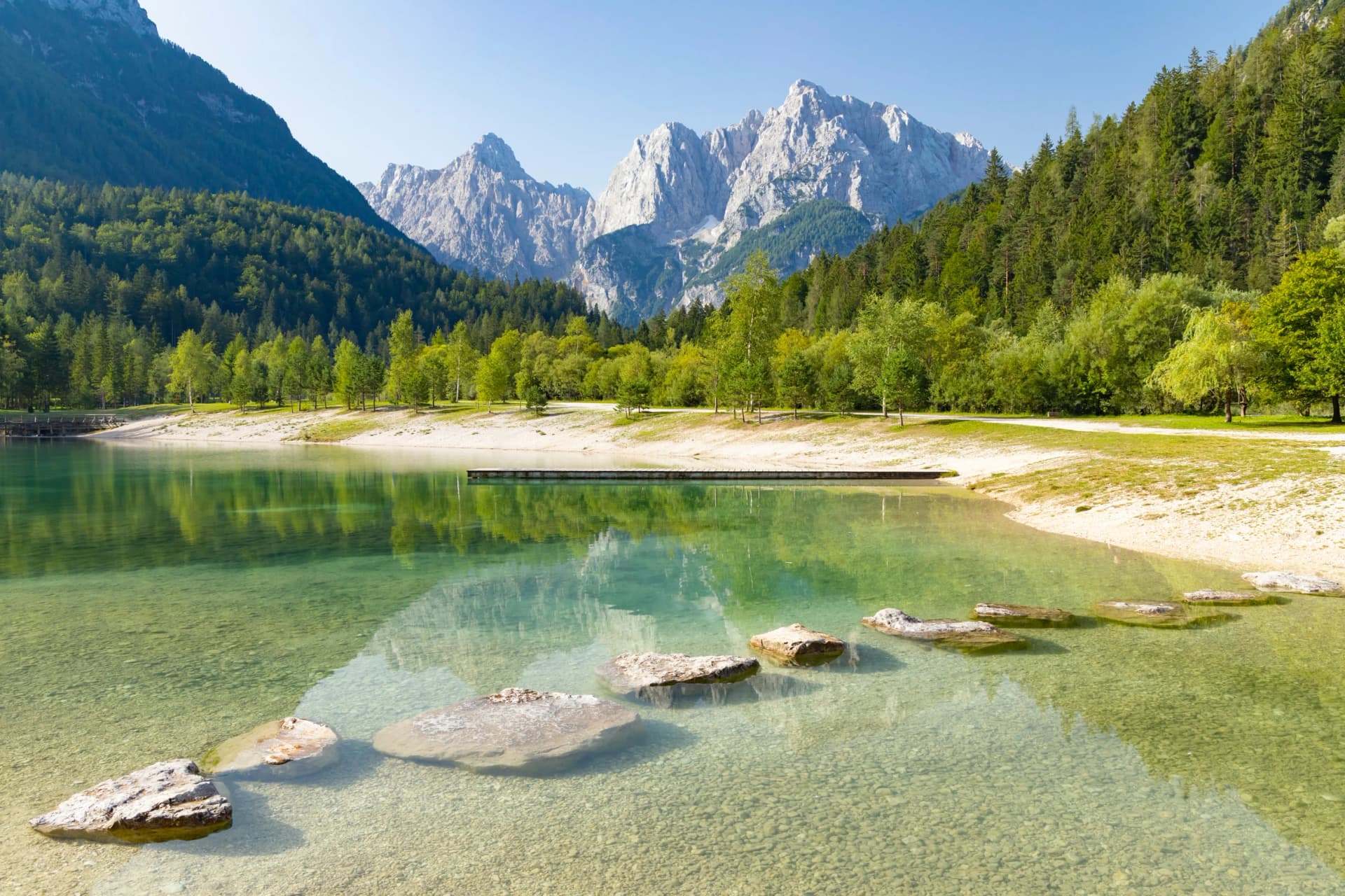 Lake and mountains near Kranjska Gora village in Triglav national park, Slovenia