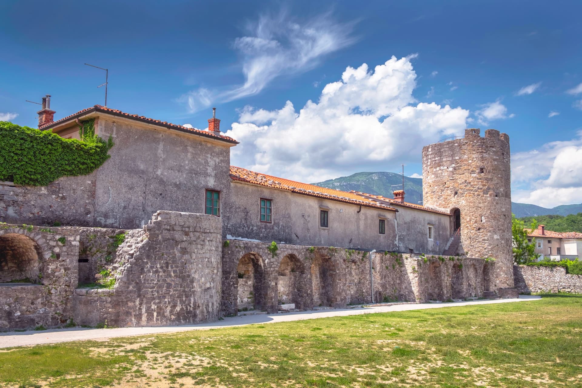 Defensive wall and tower of late roman fortress Castra in Ajdovscina, Slovenia