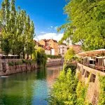 Solfylt elvebredd i Ljubljana